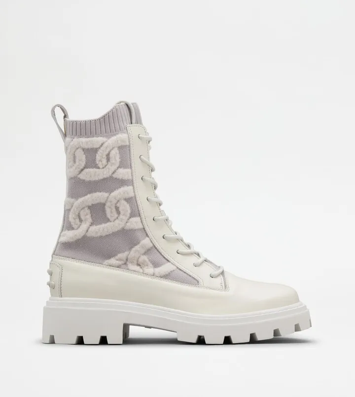 Kate Combat Boots in Fabric and Leather
