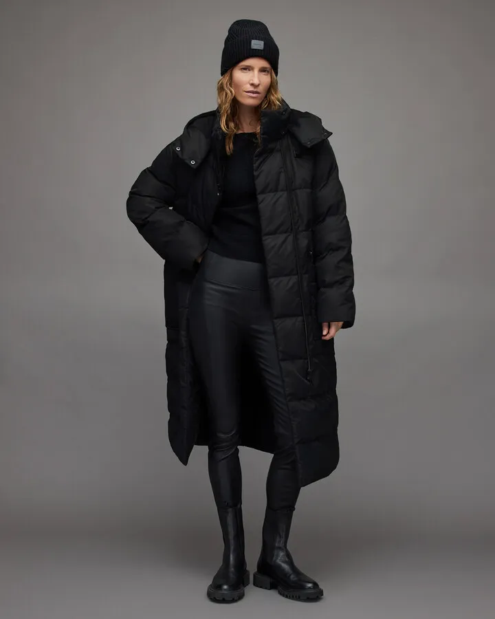 Allana Oversized Long Quilt Puffer Coat - Black