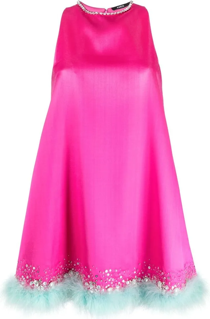 Feather-Trim Crystal-Embellished Minidress