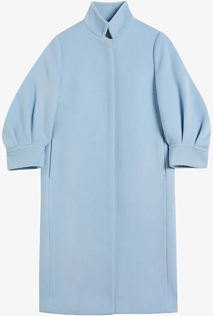 Womens Blue Sairse Pleated-sleeve Wool-blend Coat