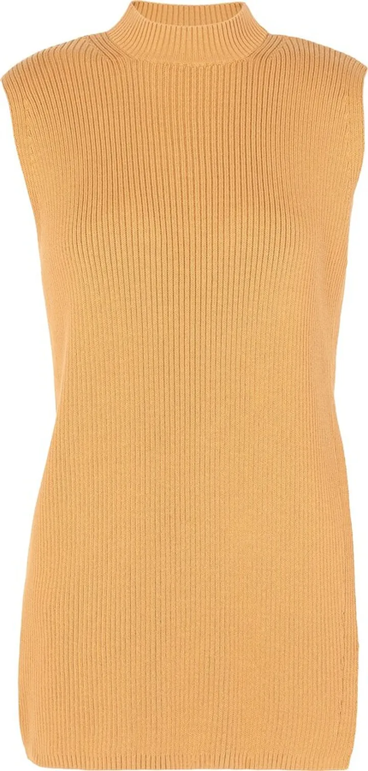 Cotton Knit Mock-neck Tabard Vest Turtleneck Ocher