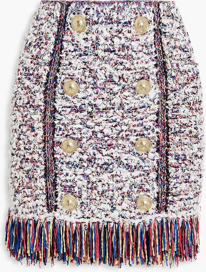 Fringed bouclé-tweed mini skirt