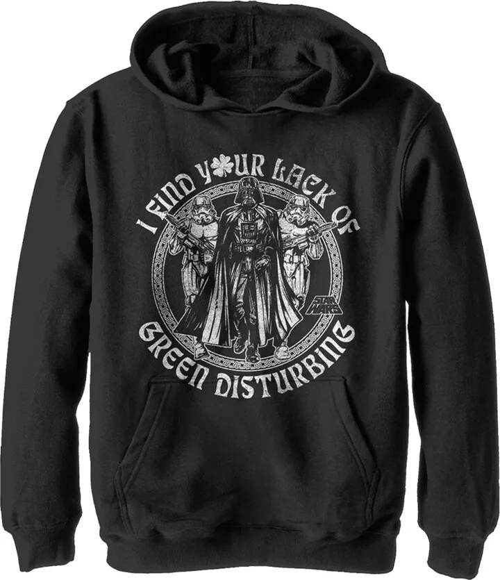 Boy's Star Wars Darth Vader St. Patrick's Day Your Lack of Green Disturbing Pull Over Hoodie - Black - Medium