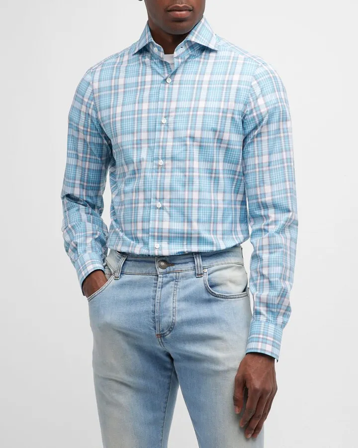 Men's Cotton Plaid Dress Shirt