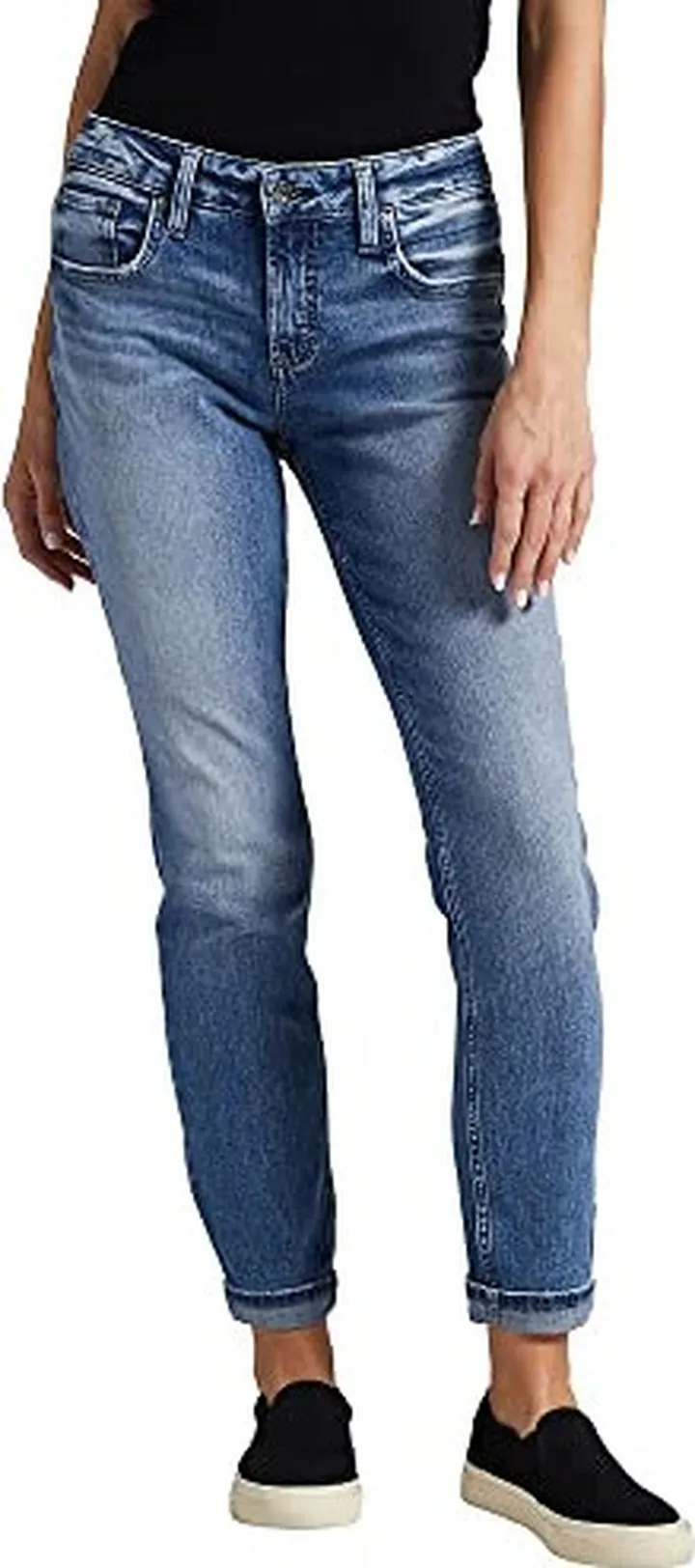 Silver Jeans Co. Women's Boyfriend Mid Rise Slim Leg Jeans