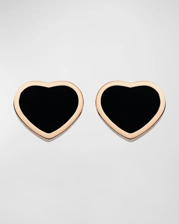 18K Rose Gold Happy Hearts Onyx Stud Earrings