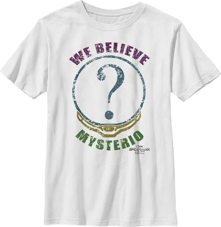 Boy's Marvel Spider-Man: No Way Home We Believe Mysterio Distressed T-Shirt - White - X Large