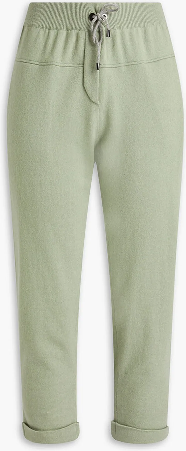 Cropped bead-embellished cashmere track pants