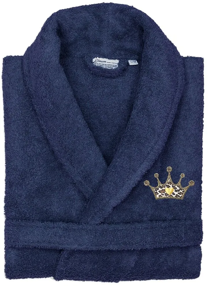 Linum Home Textiles Turkish Cotton Terry Bath Robe Embroidered With Cheetah Crown Design