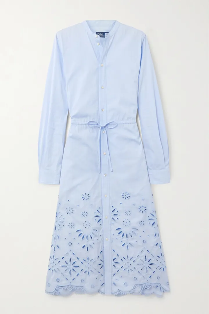 Polo Ralph Lauren - Jessica Broderie Anglaise Cotton Midi Shirt Dress - Blue