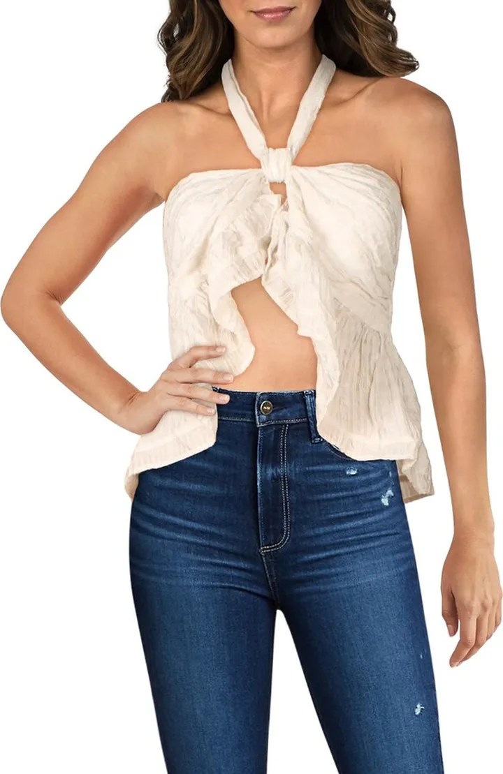 Roselle Womens Sheer Ruffled Halter Top