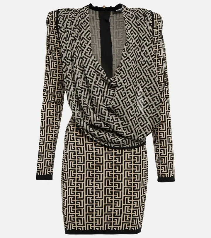 Monogram cowl-neck wool-blend minidress
