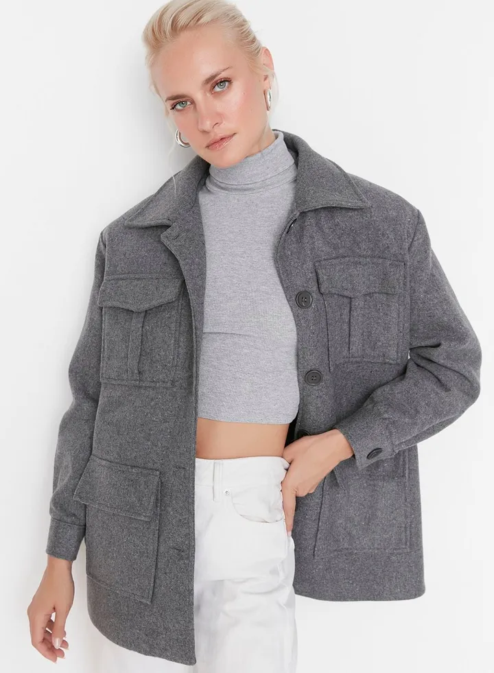 Pocket Detail Oversized Coat