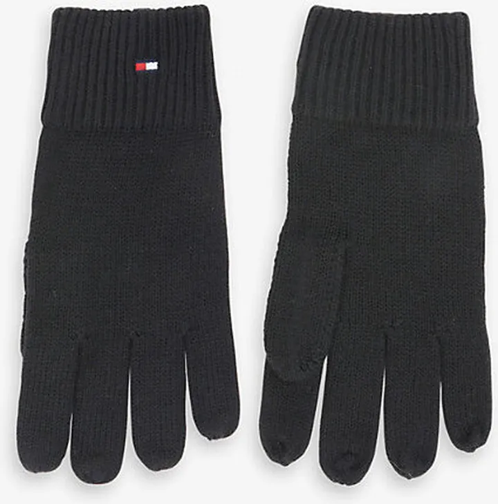Mens Black Essential Flag-embroidered Cotton-cashmere Gloves
