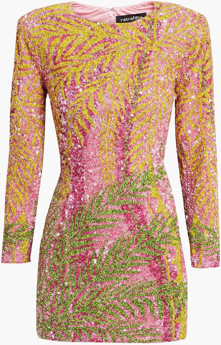 Nikki printed embellished satin mini dress