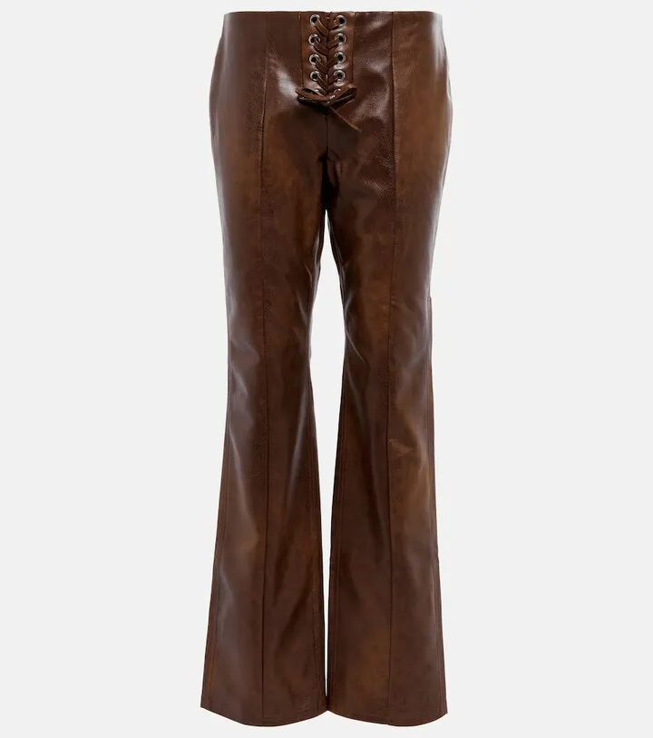 Low-rise flared faux leather pants