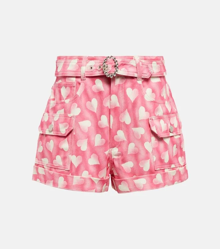 Heart-print high-rise denim shorts