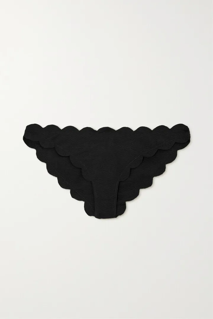 Marysia - + Net Sustain Antibes Scalloped Stretch Recycled-seersucker Bikini Briefs - Black