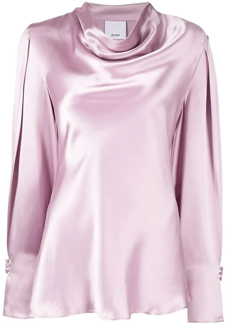 Long-Sleeved Cowl-Neck Blouse