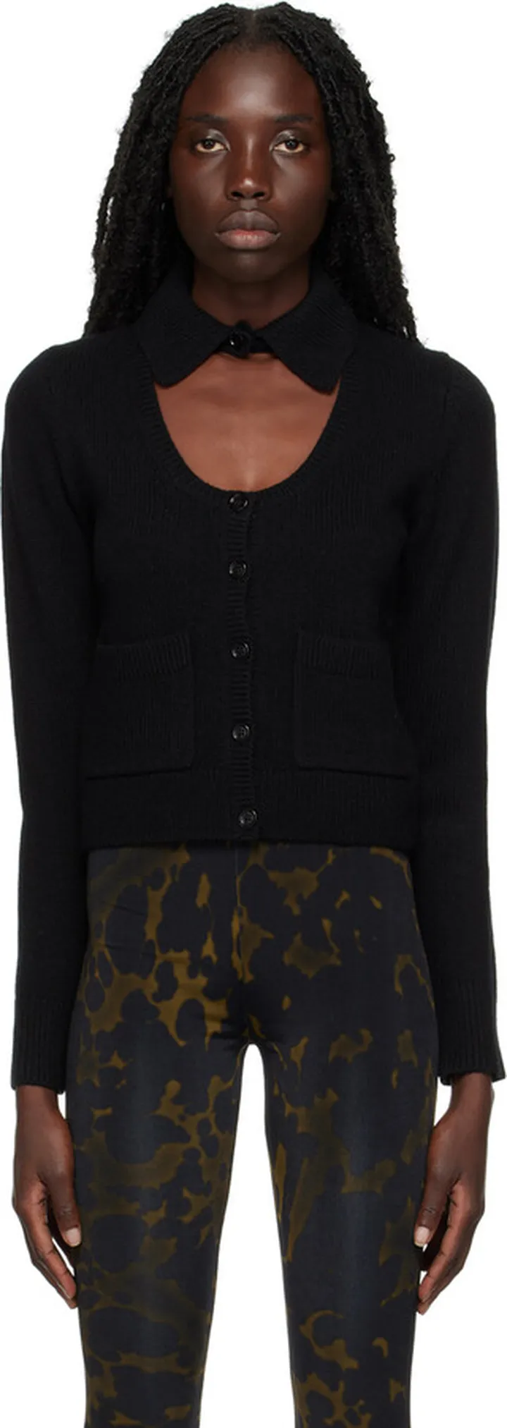 Dries Van Noten Black Spread Collar Cardigan