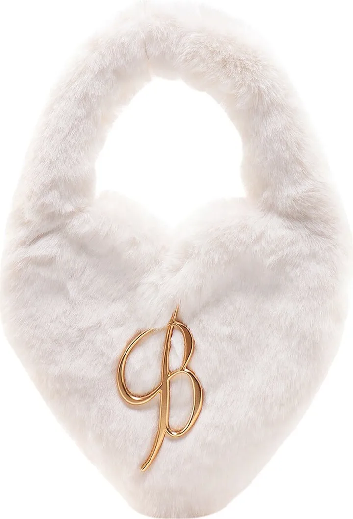 Faux fur handbag with metal monogram