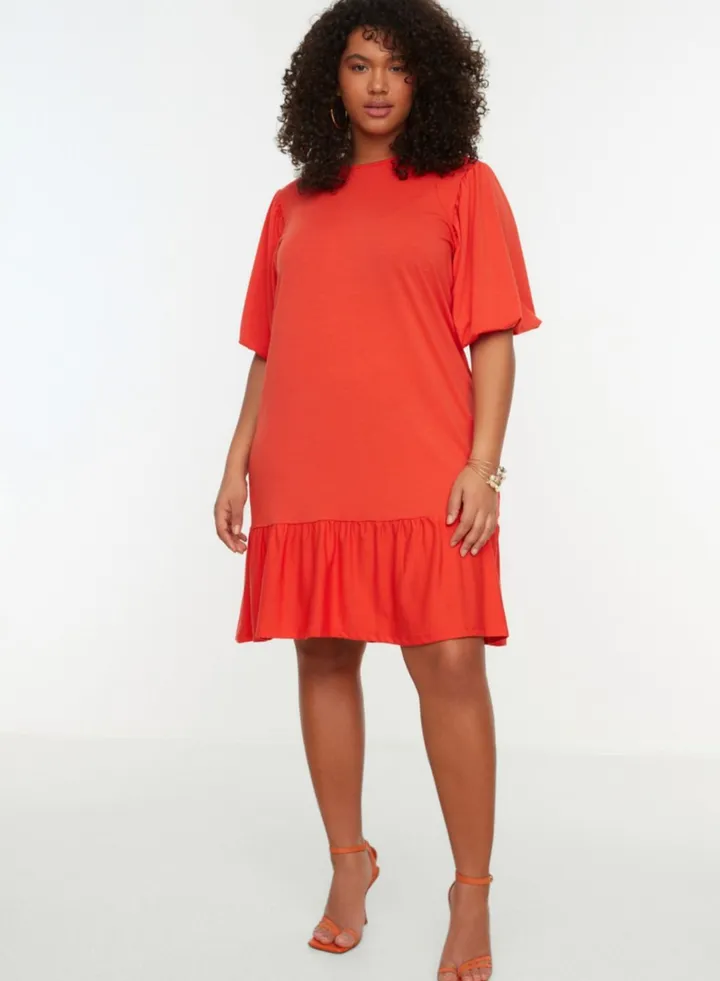 Balloon Sleeve Ruffle Hem Dress