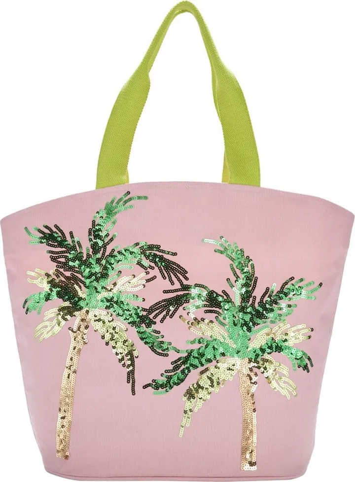 Mina Victory Palm Trees Blush Beach Tote Bag