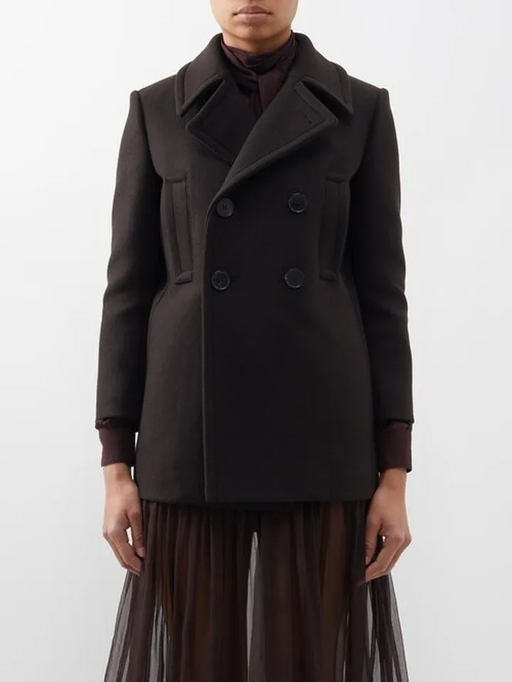 Double-breasted Wool-blend Gabardine Peacoat