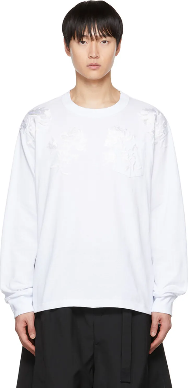 sacai White Embroidered Long Sleeve T-Shirt