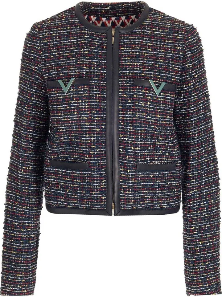 Valentino VLogo Plaque Long-Sleeved Tweed Jacket