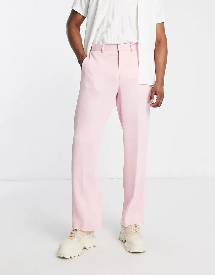 ASOS DESIGN wide leg dressy pants in pink plisse