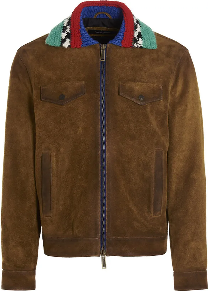 Knit Collar Suede Jacket