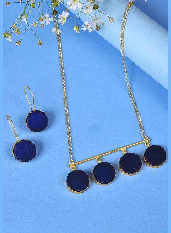 Gold Plated Designer Stone Chain and Earrings Set