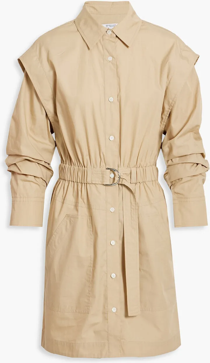 Belted cotton-poplin mini shirt dress