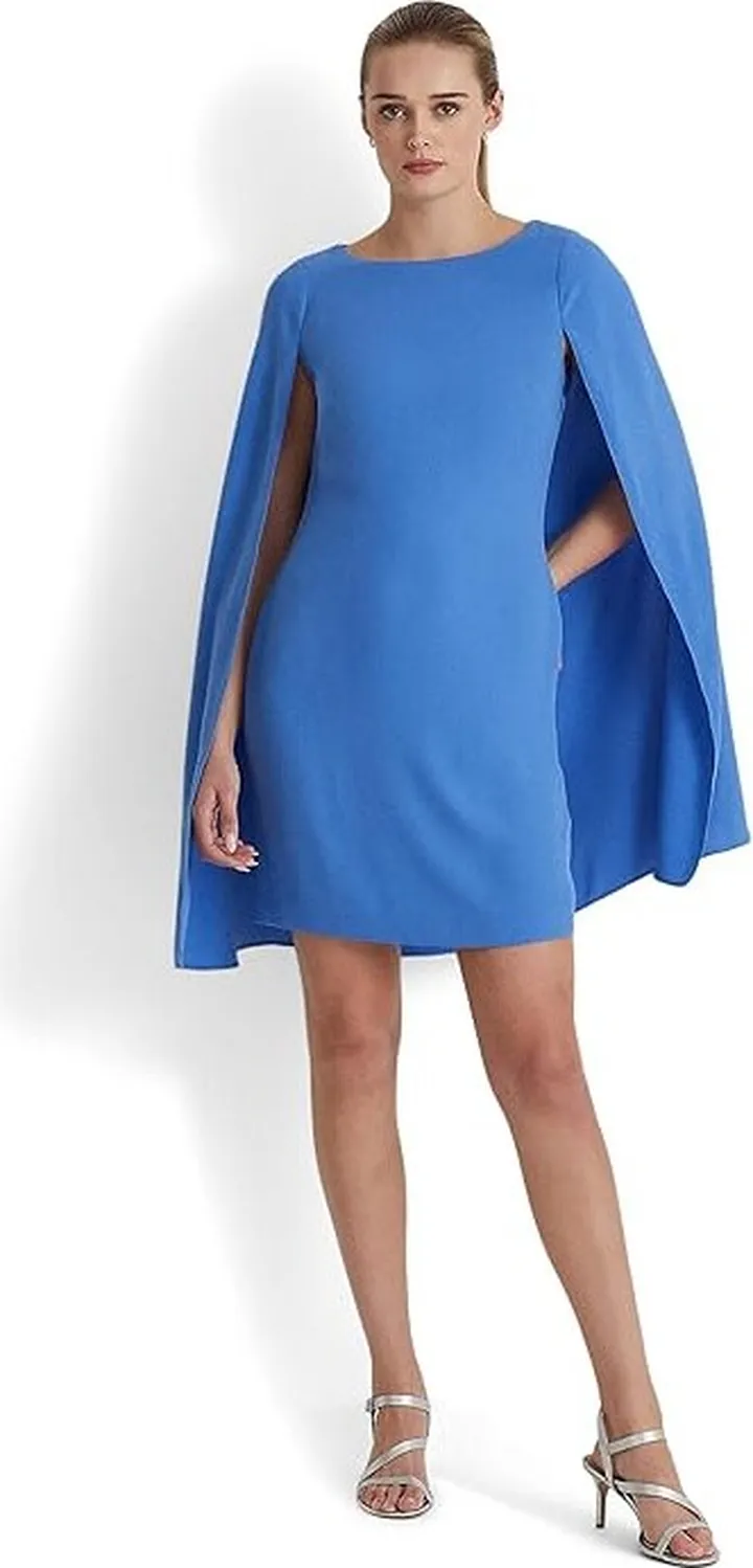 LAUREN Ralph Lauren Cape Georgette Cocktail Dress (New England Blue) Women's Dress