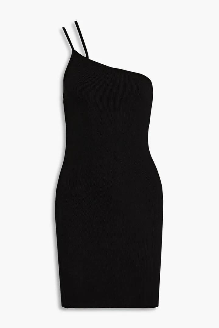 One-shoulder ribbed jersey mini dress