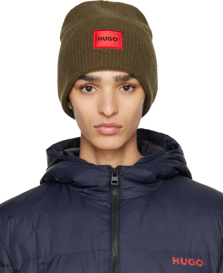 Hugo Khaki Logo Label Beanie