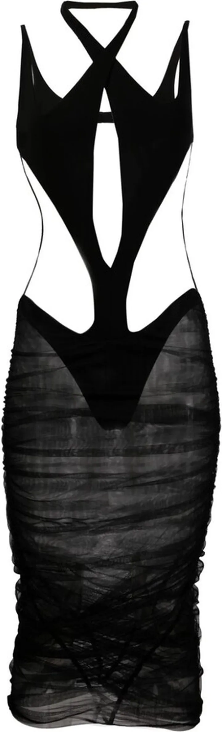 Black Sheer Panel Cutout Detail Midi Dress