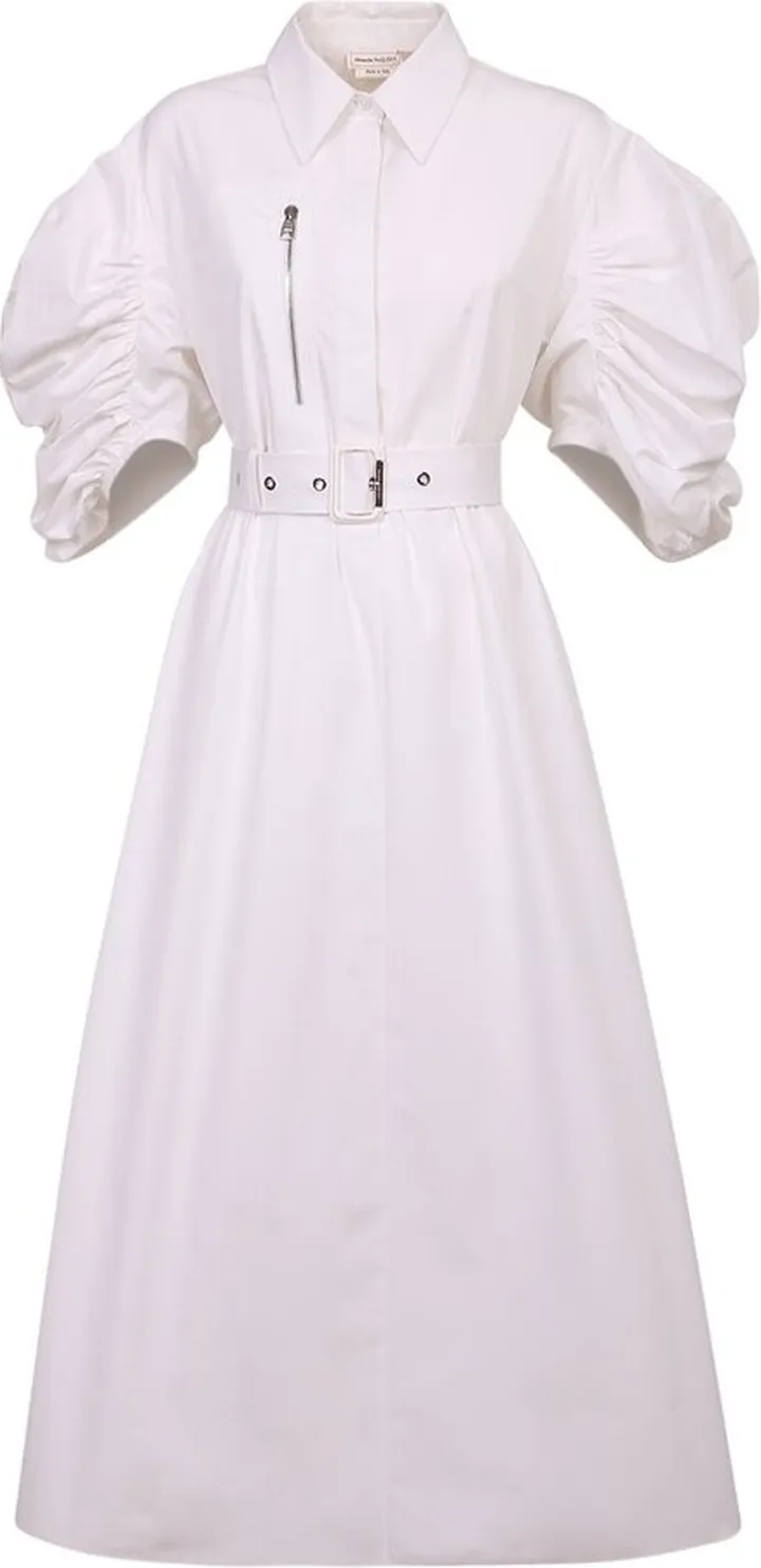 Alexander McQueen Puff Sleeved Flared Midi Shirt Dress