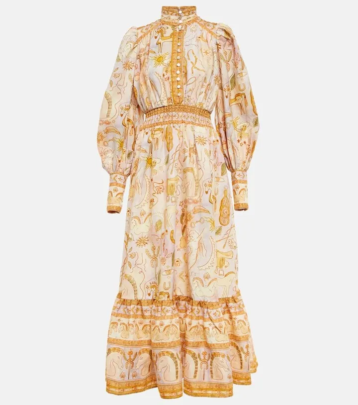 Solitaire printed linen midi dress