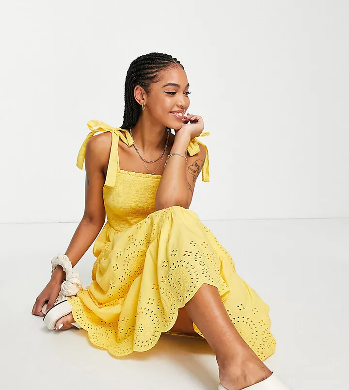 Y.A.S broderie detail maxi dress in yellow