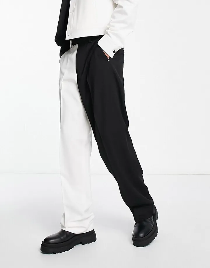 ASOS DESIGN smart wide leg pants in black and white color block - part of a set