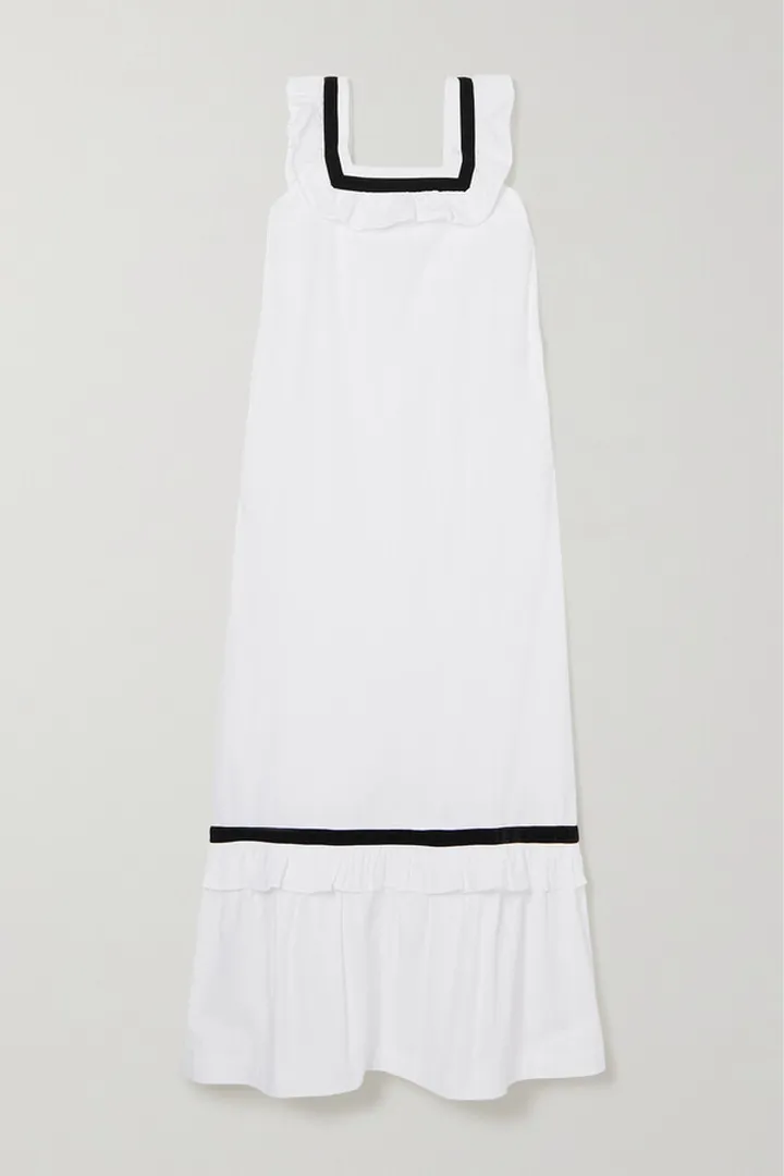 Batsheva - Yeva Ruffled Tiered Velvet-trimmed Cotton-poplin Midi Dress - White