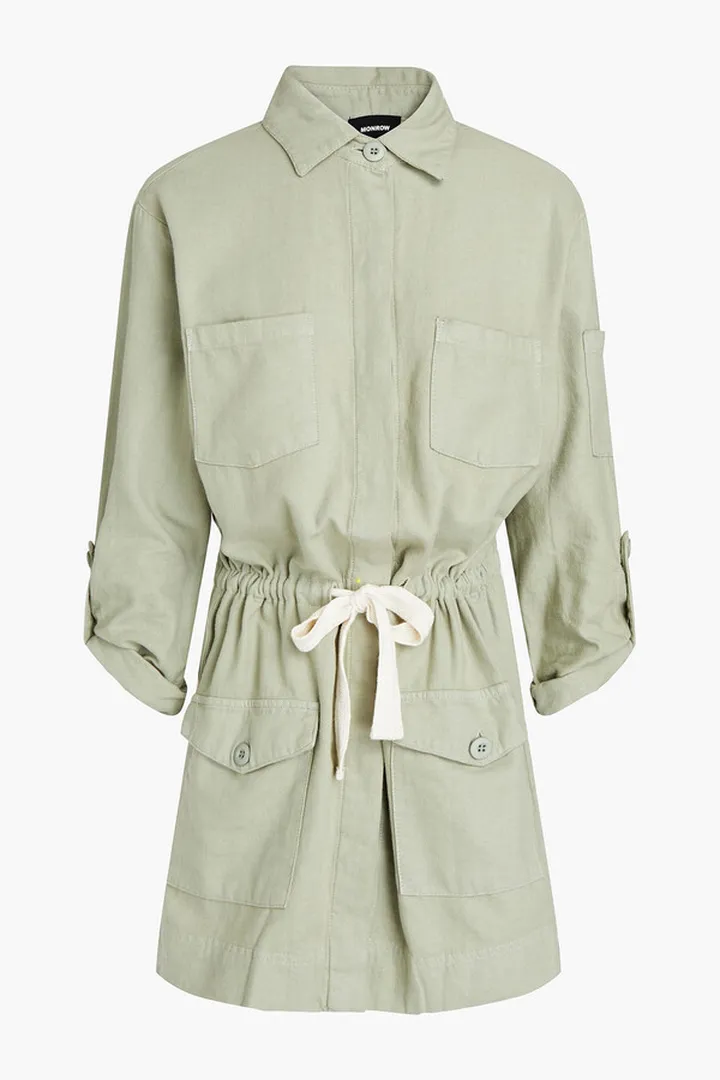 Gathered cotton-twill mini shirt dress