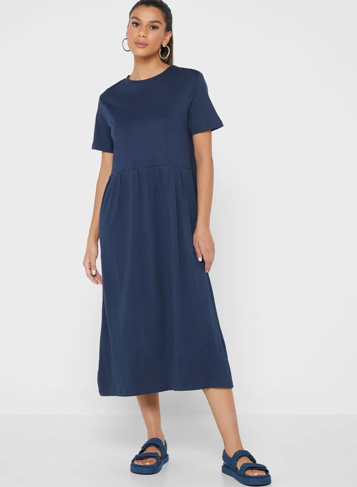 Pleated T-Shirt Midi Dress