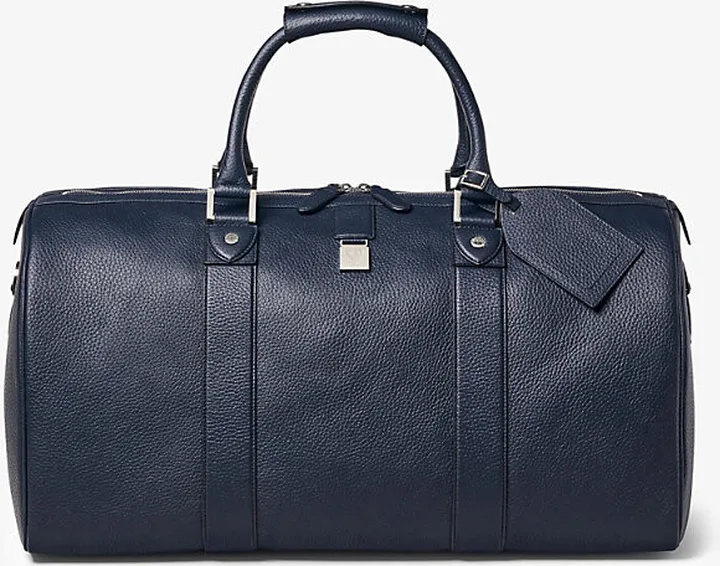 Navy Boston Branded Leather Travel bag