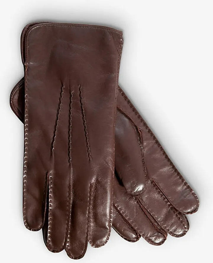 Womens Brown Cashmere Lined Triple-stitch Leather Gloves