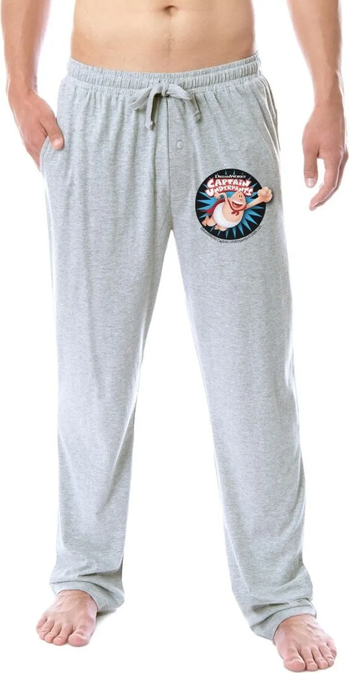 Captain Underpants Mens' Movie Book Logo Character Sleep Pajama Pants (X-Large) Grey