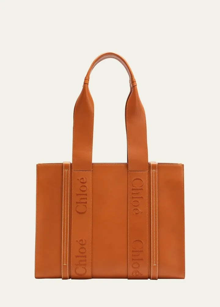 Woody Medium Leather Tote Bag