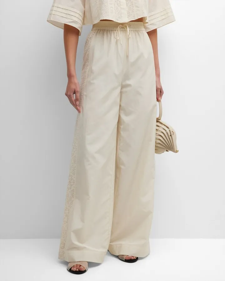 Lace-Trim Wide-Leg Pants